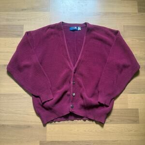 Vintage 90's Mark Alexander Dark Red Knit Textured Cardigan Sweater Sz Medium